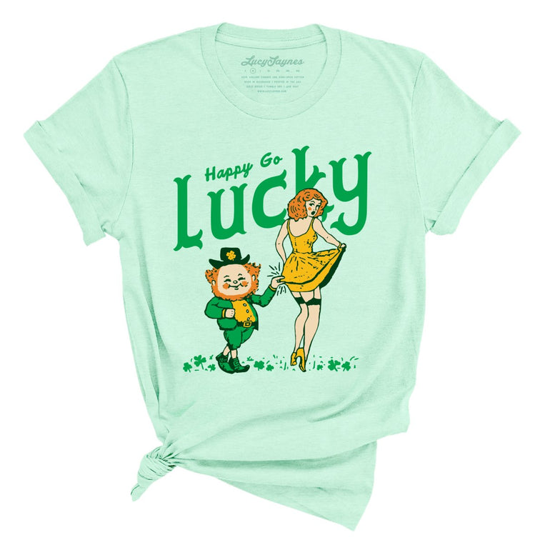 Happy Go Lucky Graphic Tee - Heather Mint