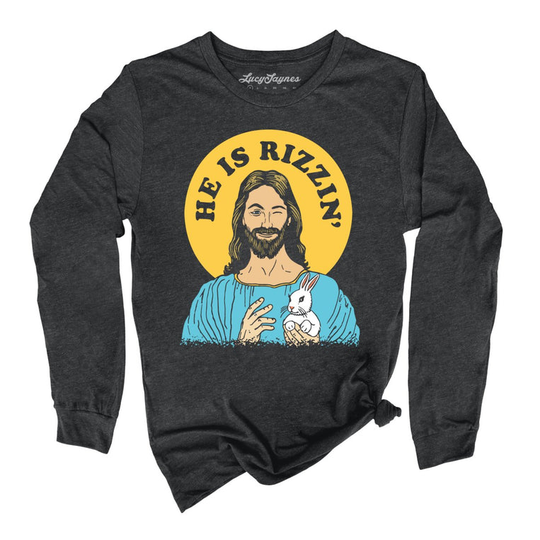 He Is Rizzin' Graphic Long Sleeve Tee - Dark Grey Heather