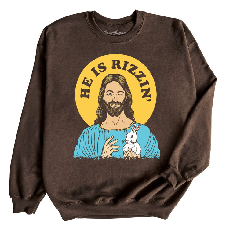 He Is Rizzin' Graphic Sweatshirt - Dark Chocolate