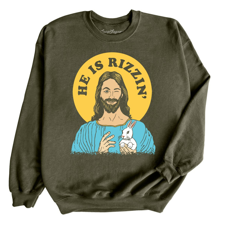 He Is Rizzin' Graphic Sweatshirt - Military Green