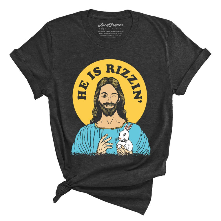 He Is Rizzin' Graphic Tee - Dark Grey Heather