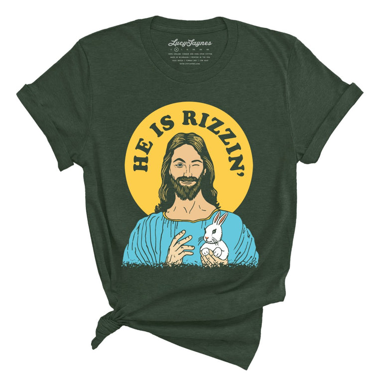 He Is Rizzin' Graphic Tee - Heather Forest