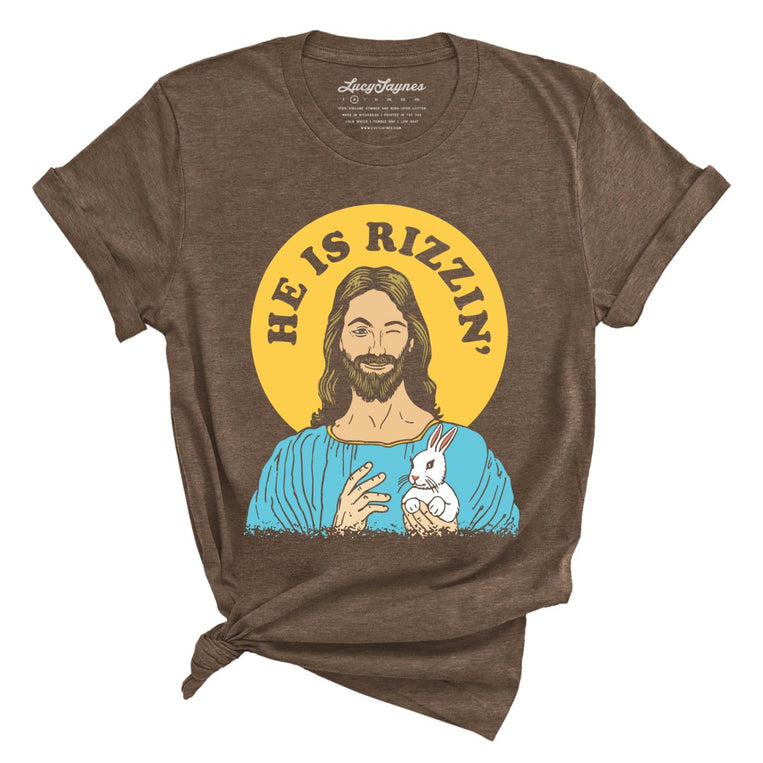 He Is Rizzin' Graphic Tee - Heather Brown