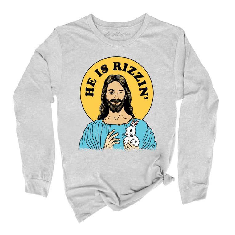 He Is Rizzin' Graphic Long Sleeve Tee - Athletic Heather