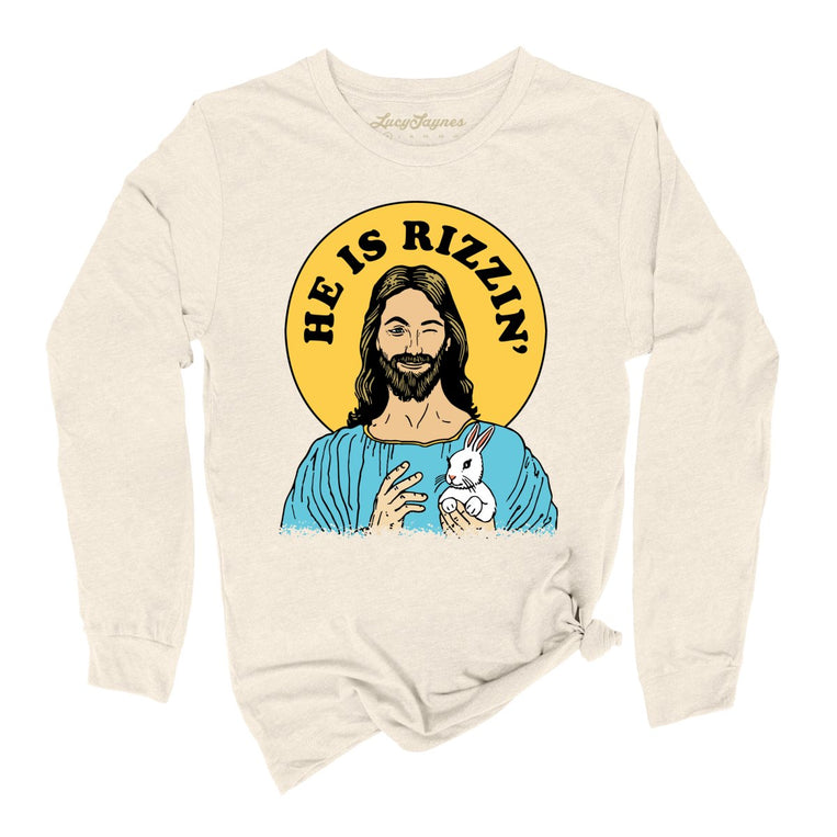 He Is Rizzin' Graphic Long Sleeve Tee - Natural