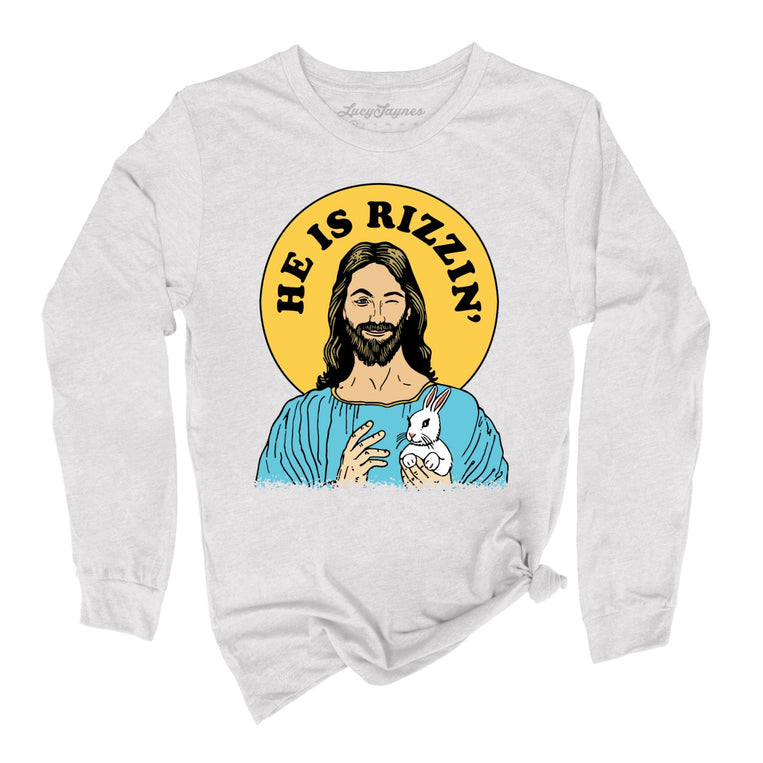 He Is Rizzin' Graphic Long Sleeve Tee - Ash