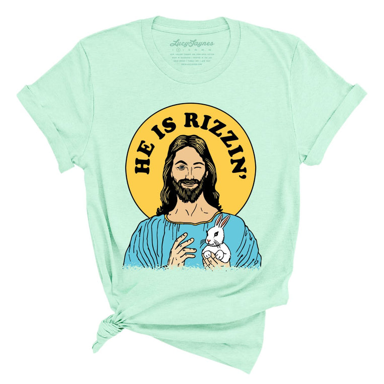 He Is Rizzin' Graphic Tee - Heather Mint