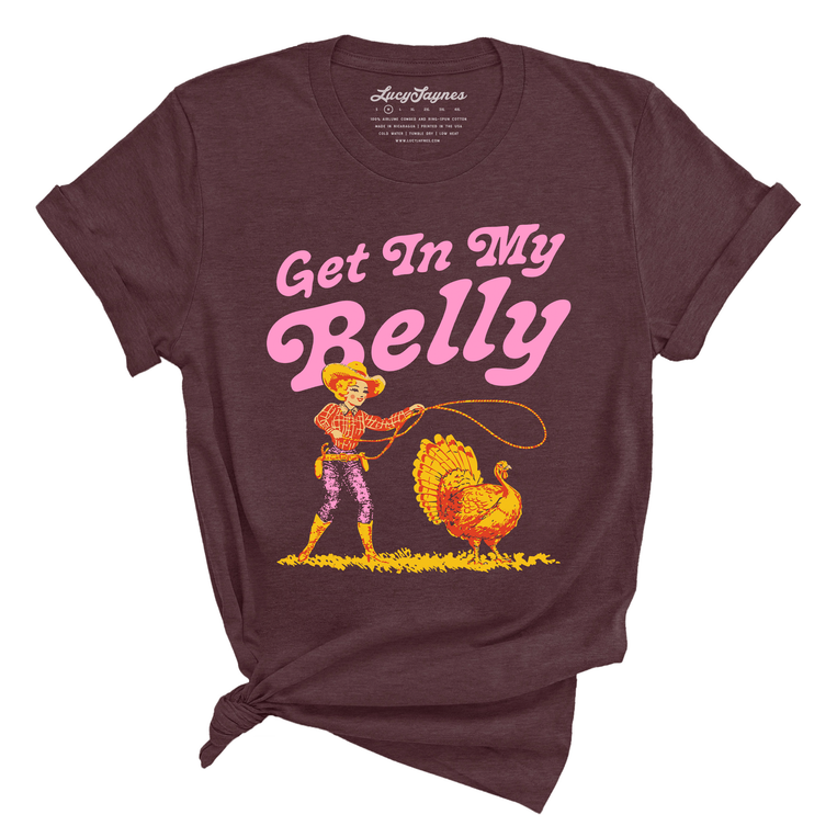 Get In My Belly Graphic Tee - Heather Maroon