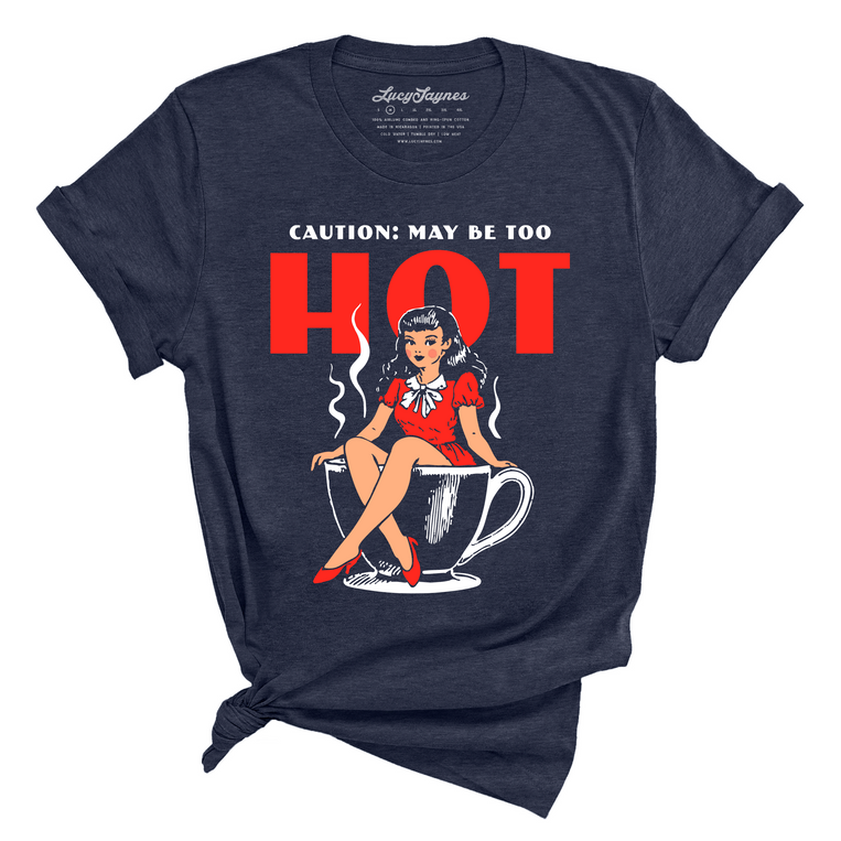 May Be Too Hot Coffee Pinup Graphic Tee - Heather Midnight Navy