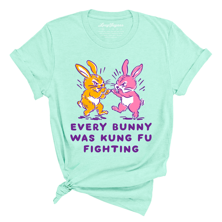 Every Bunny Was Kung Fu Fighting Graphic Tee - Heather Mint