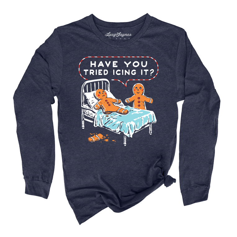 Have You Tried Icing It Graphic Long Sleeve Tee - Heather Navy