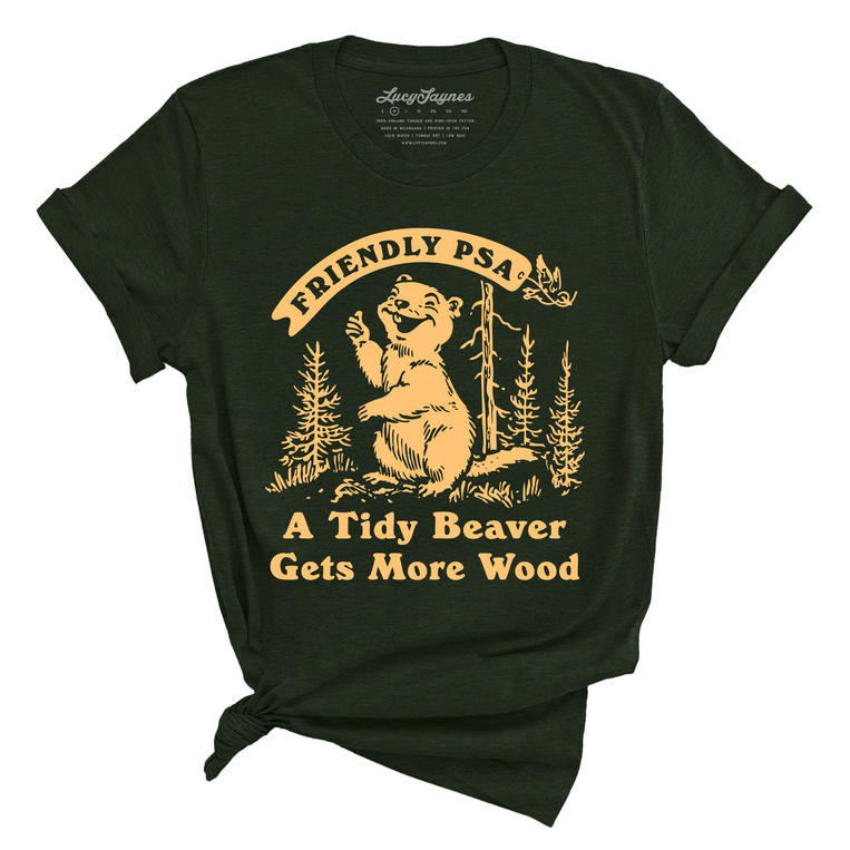 A Tidy Beaver Gets More Wood Graphic Tee - Heather Forest