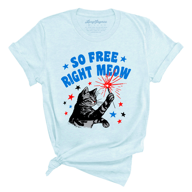 So Free Right Meow Graphic Tee - Heather Ice Blue