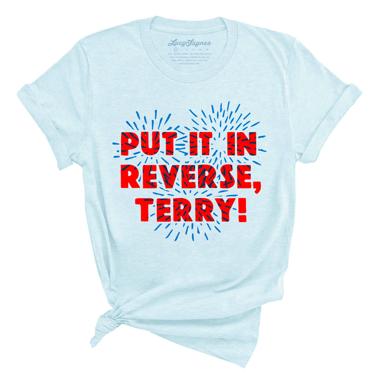 Put It In Reverse Terry Graphic Tee - Heather Ice Blue