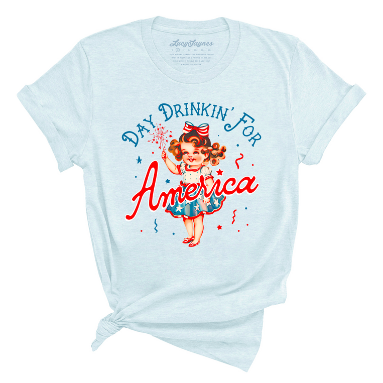 Day Drinkin' For America Graphic Tee - Heather Ice Blue