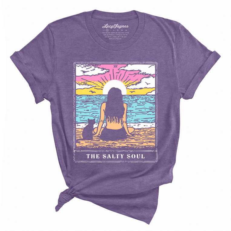 The Salty Soul Tarot Card Graphic Tee - Heather Purple