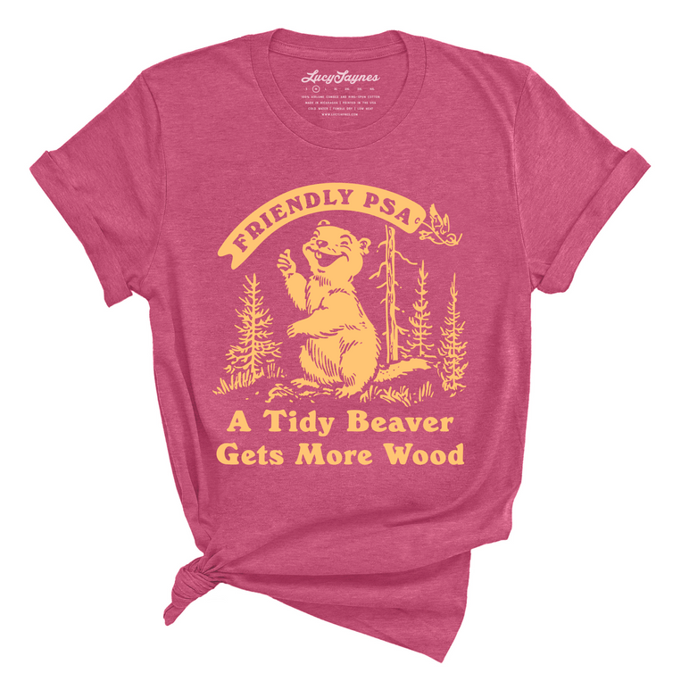 A Tidy Beaver Gets More Wood Graphic Tee - Heather Raspberry