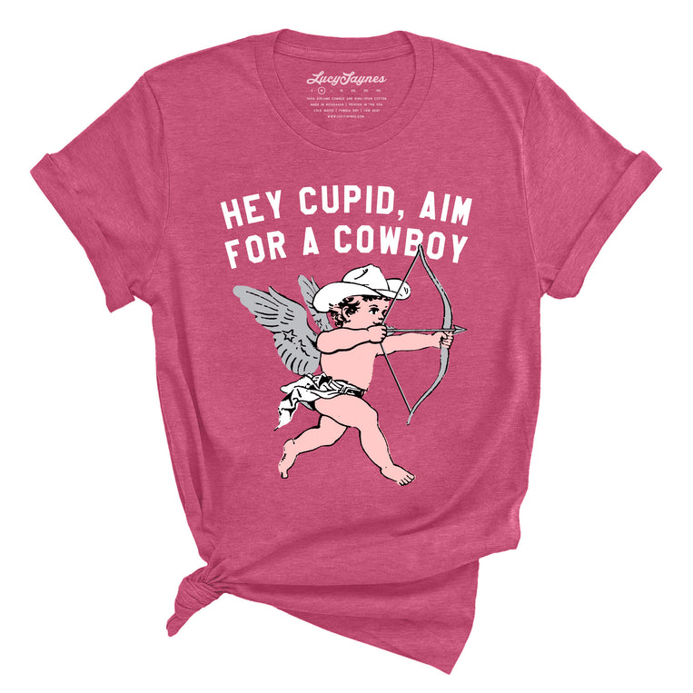 Cupid Aim For A Cowboy Graphic Tee - Heather Raspberry
