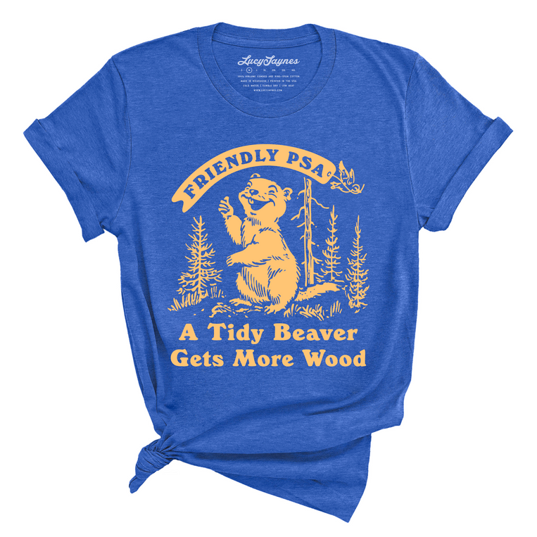 A Tidy Beaver Gets More Wood Graphic Tee - Heather True Royal