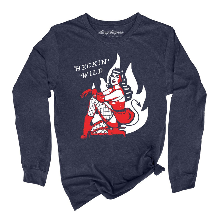 Heckin Wild Graphic Long Sleeve Tee - Heather Navy