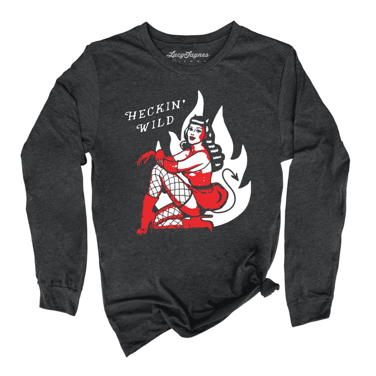 Heckin Wild Graphic Long Sleeve Tee - Dark Grey Heather