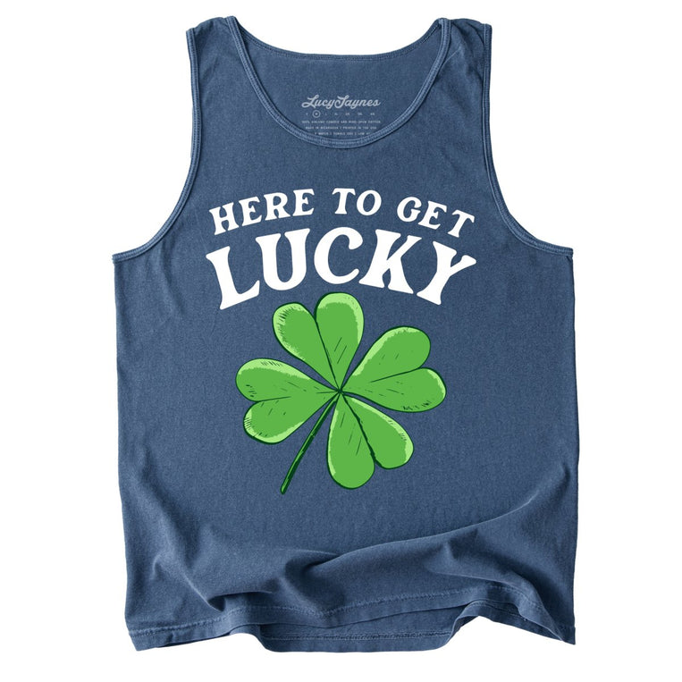 Here To Get Lucky Comfort Colors Graphic Tank Top - Denim
