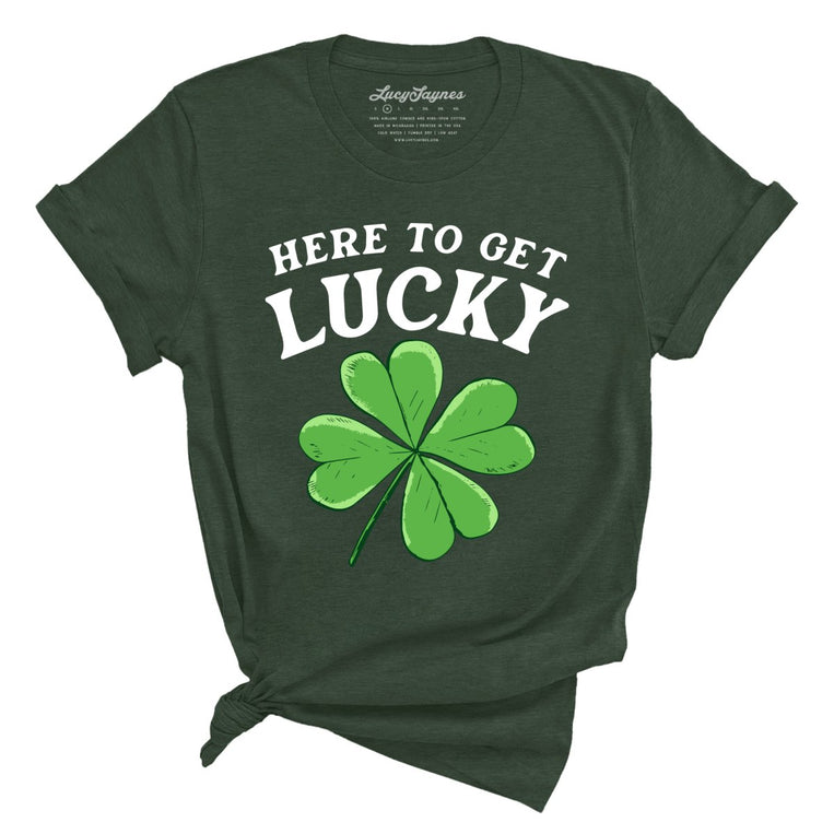 Here To Get Lucky Graphic Tee - Heather Forest