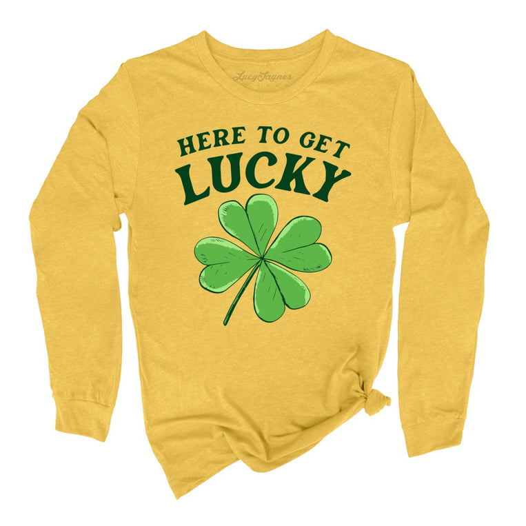 Here To Get Lucky Graphic Long Sleeve Tee - Heather Yellow Gold