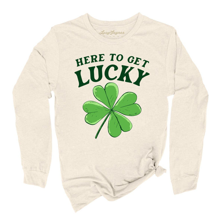Here To Get Lucky Graphic Long Sleeve Tee - Natural