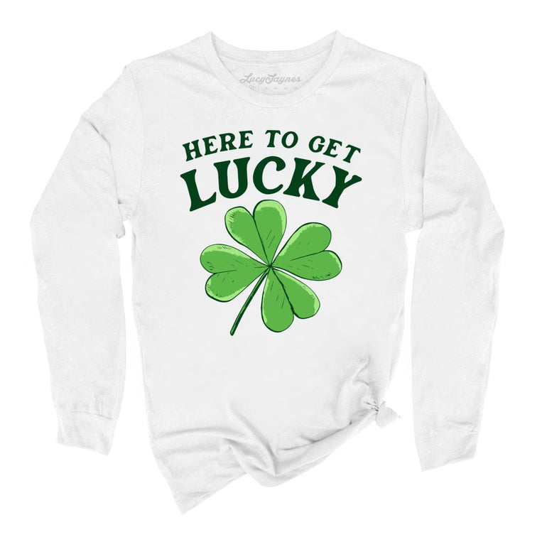 Here To Get Lucky Graphic Long Sleeve Tee - White