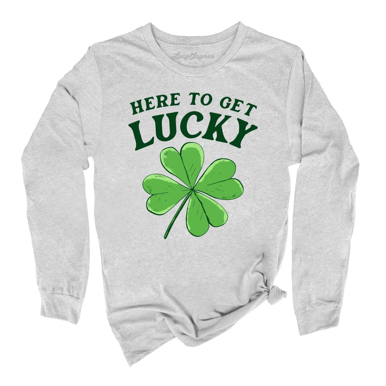 Here To Get Lucky Graphic Long Sleeve Tee - Athletic Heather