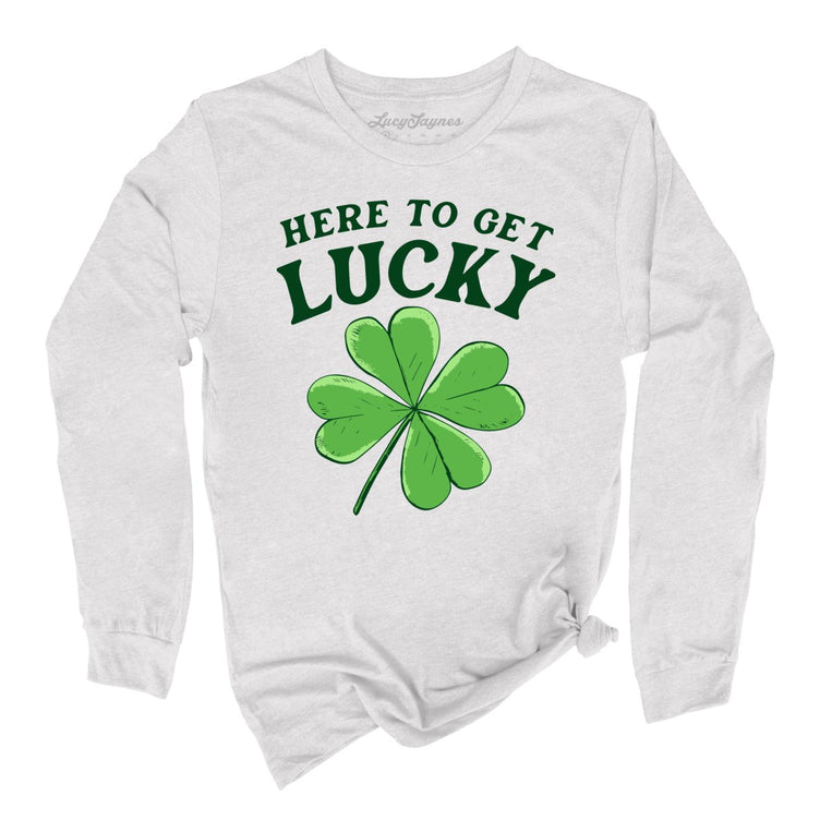 Here To Get Lucky Graphic Long Sleeve Tee - Ash