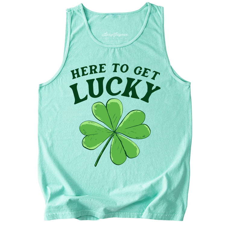 Here To Get Lucky Comfort Colors Graphic Tank Top - Island Reef
