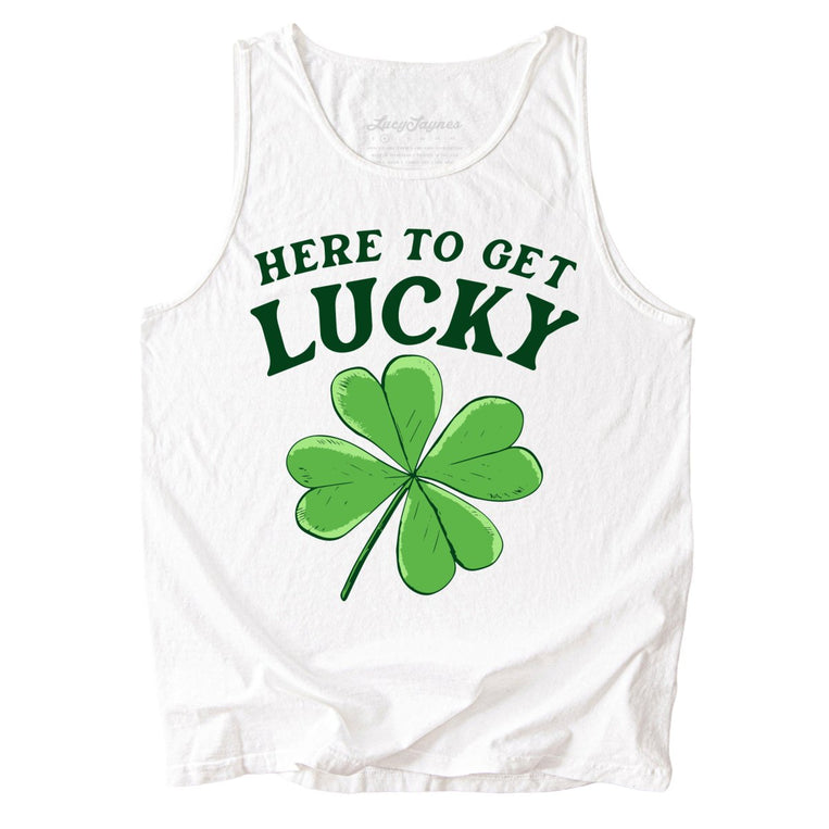 Here To Get Lucky Comfort Colors Graphic Tank Top - White