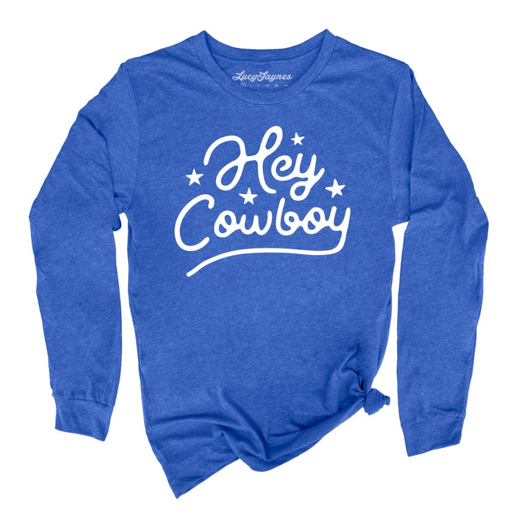 Hey Cowboy Graphic Long Sleeve Tee - Heather True Royal