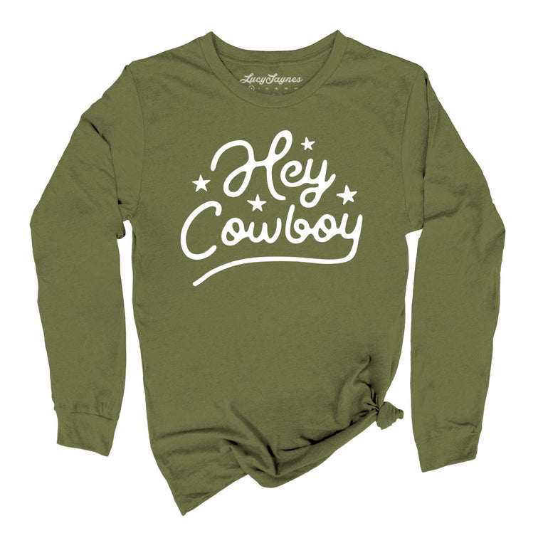 Hey Cowboy Graphic Long Sleeve Tee - Olive