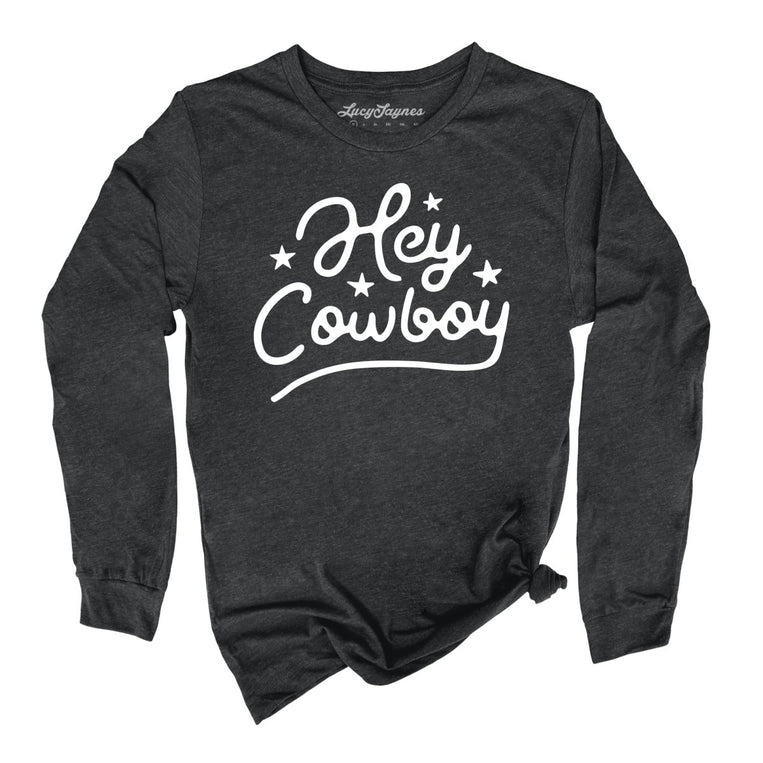 Hey Cowboy Graphic Long Sleeve Tee - Dark Grey Heather