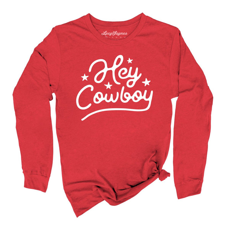 Hey Cowboy Graphic Long Sleeve Tee - Red