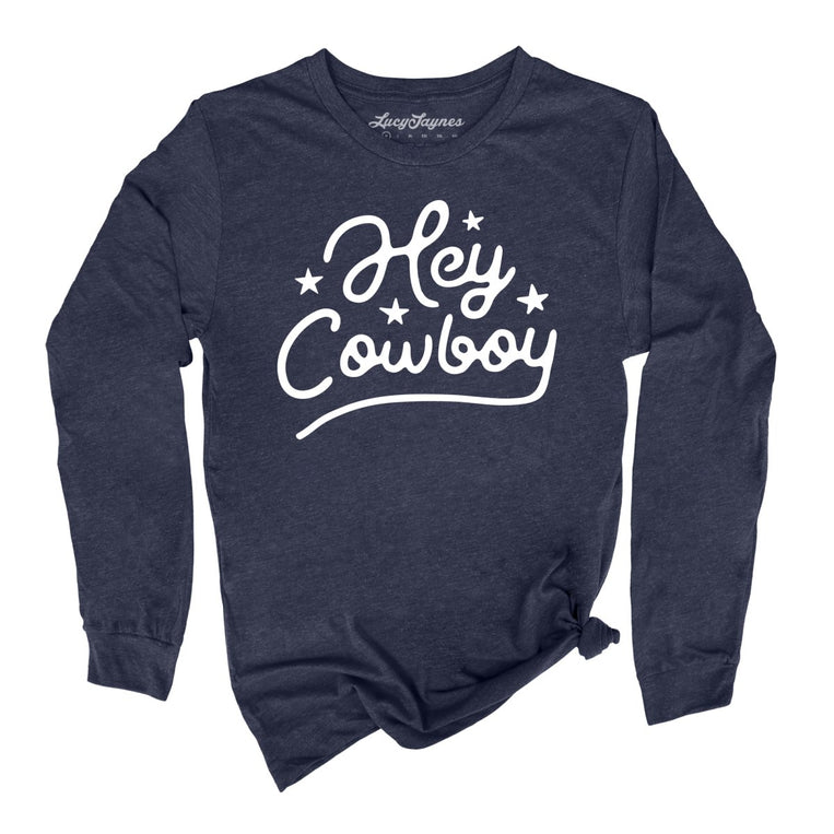 Hey Cowboy Graphic Long Sleeve Tee - Heather Navy