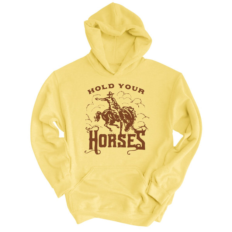 Hold Your Horses Graphic Hoodie - Light Yellow