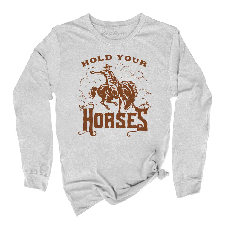 Hold Your Horses Graphic Long Sleeve Tee - Athletic Heather