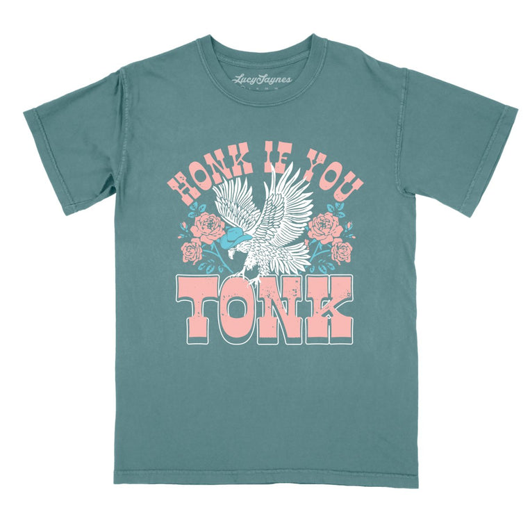 Honk if You Tonk Comfort Colors Graphic Tee - Blue Spruce