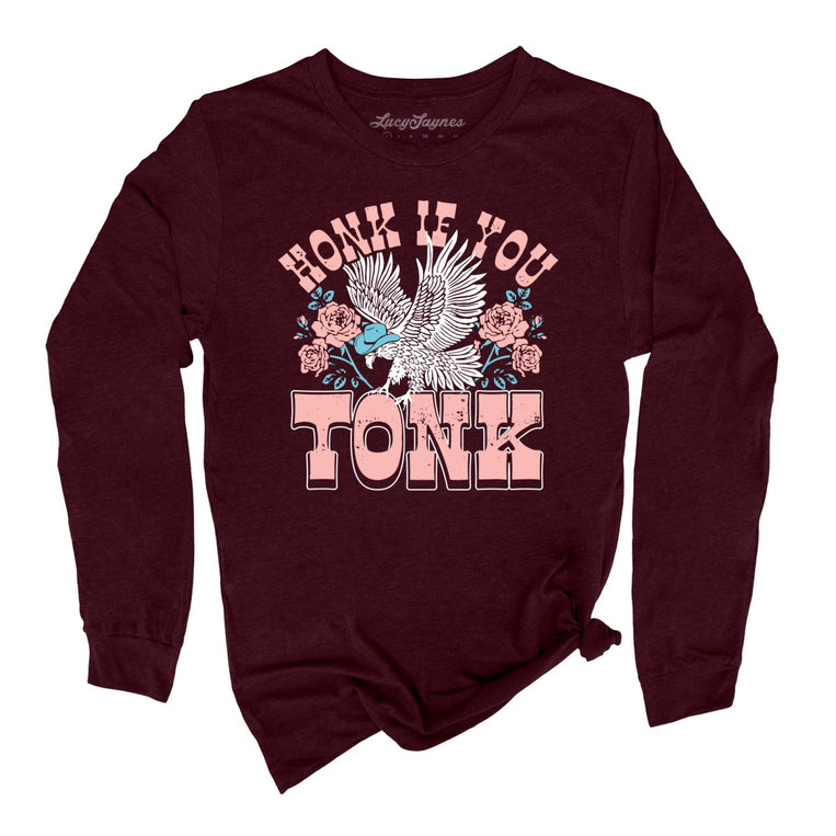 Honk if You Tonk Graphic Long Sleeve Tee - Heather Cardinal
