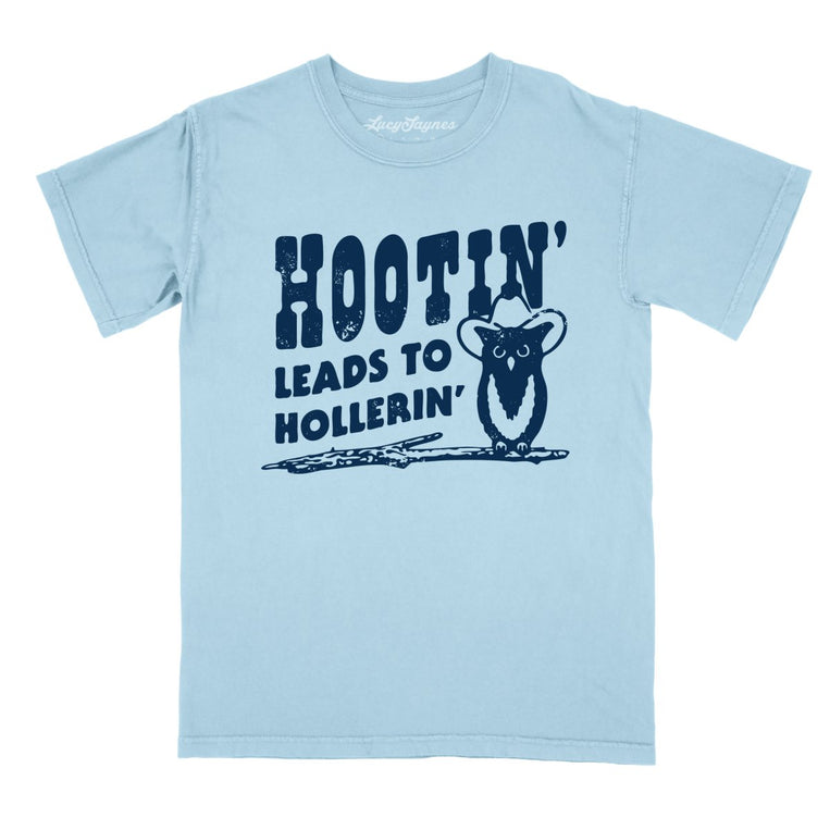 Hootin' Leads to Hollerin' Comfort Colors Graphic Tee - Chambray