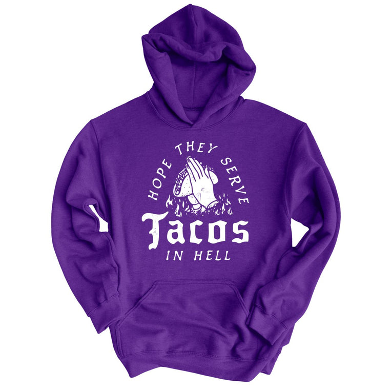 Hope They Serve Tacos In Hell Graphic Hoodie - Purple