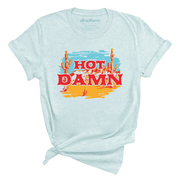 Hot Damn Graphic Tee - Heather Ice Blue