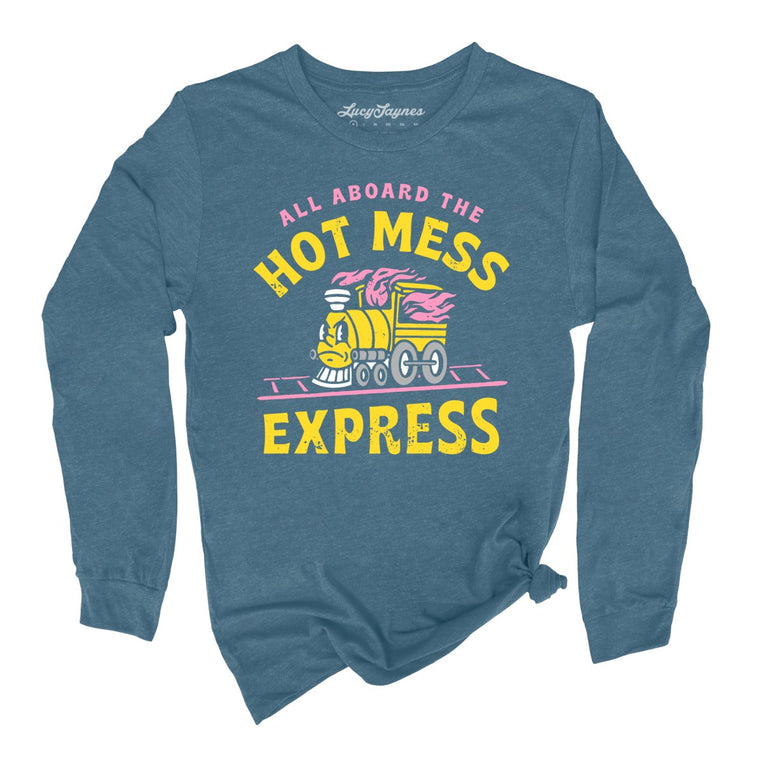 Hot Mess Express Graphic Long Sleeve Tee - Heather Deep Teal