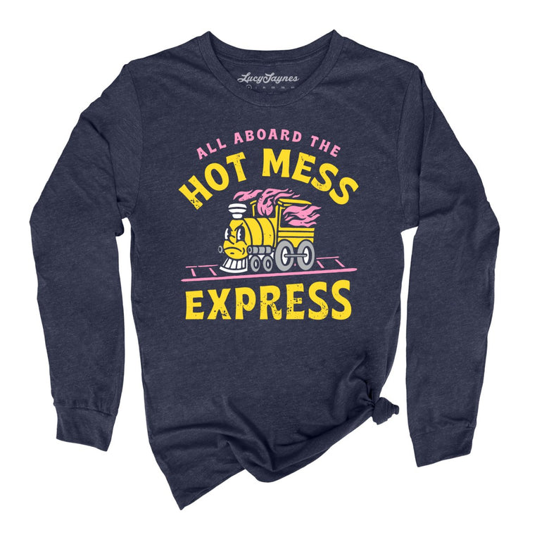 Hot Mess Express Graphic Long Sleeve Tee - Heather Navy