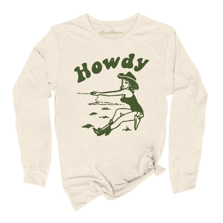 Howdy Cowgirl Graphic Long Sleeve Tee - Natural
