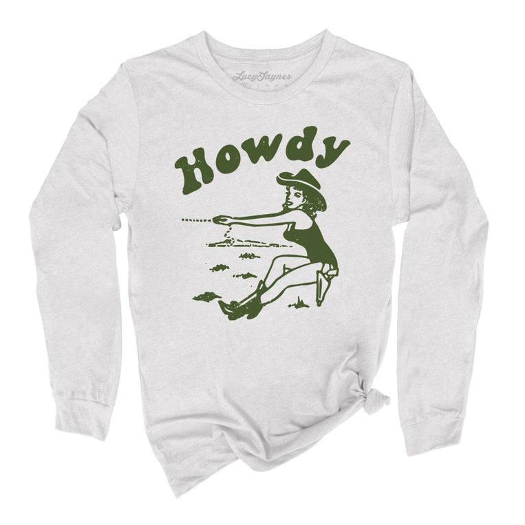 Howdy Cowgirl Graphic Long Sleeve Tee - Ash